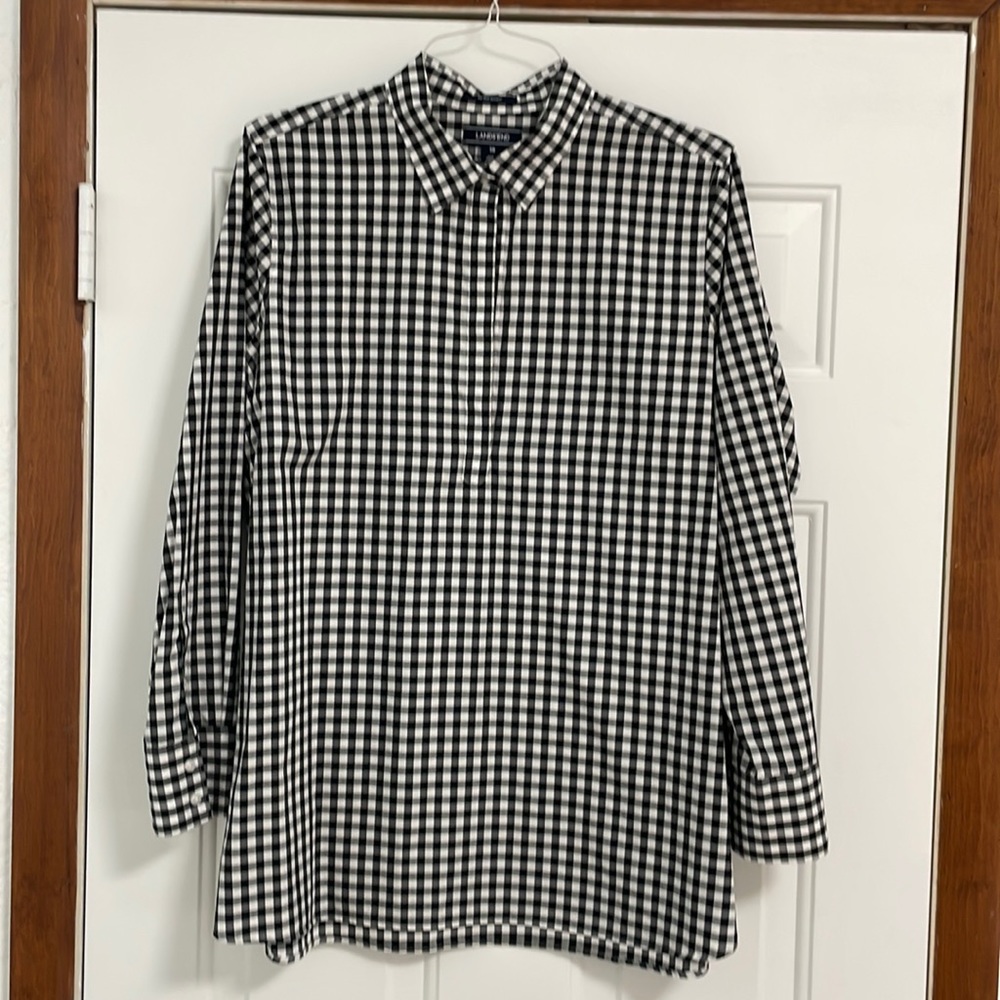 Lands End gingham check pullover shirt
